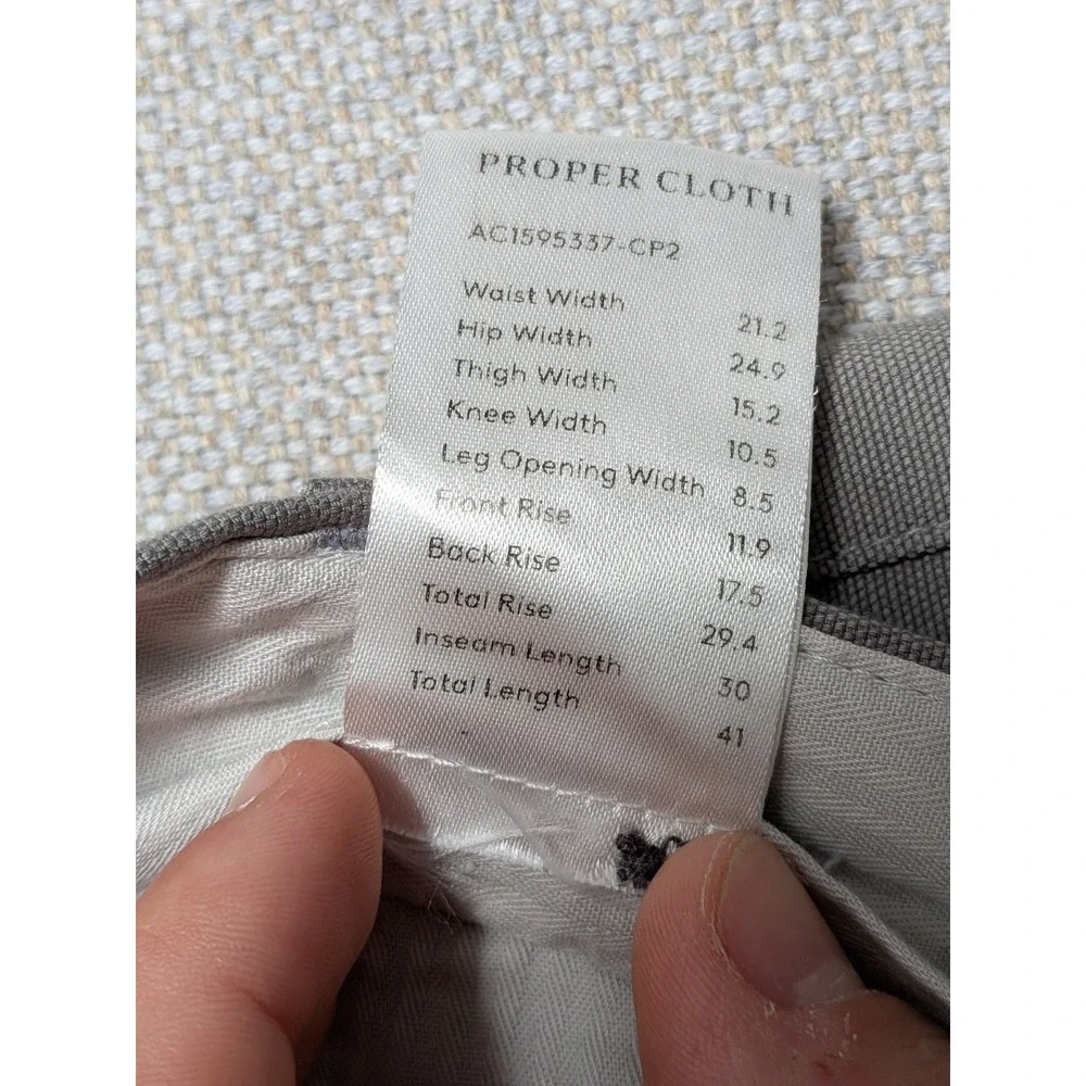 PROPER CLOTH DiSondrio Pants Men's Grey 42x30 Stretch Canvas Chinos Office
